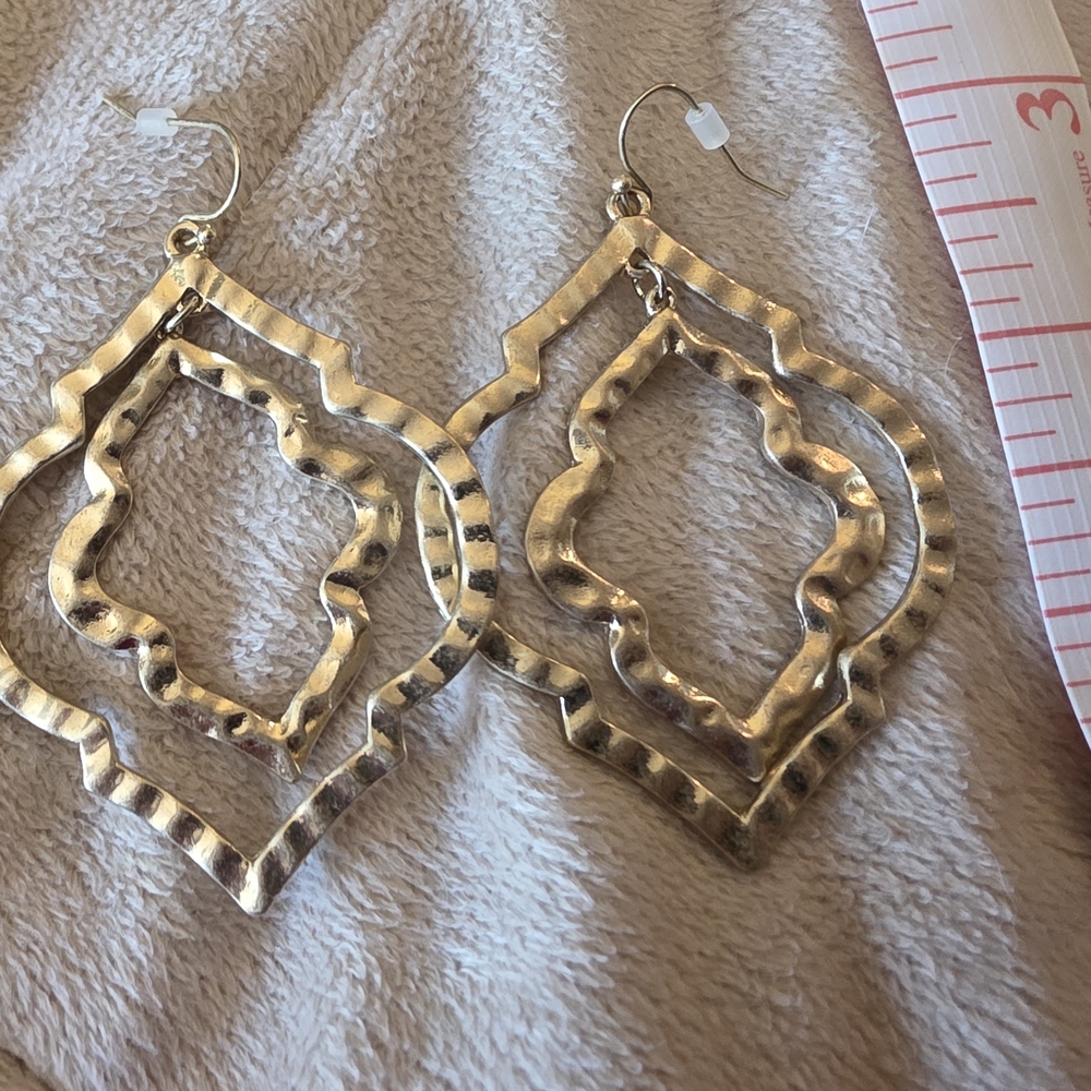 Park Lane Hammered Gold Double-Frame Drop Earrings